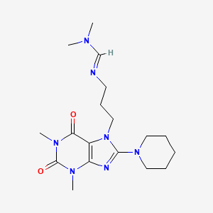molecular formula C18H29N7O2 B11514235 N'-{3-[1,3-dimethyl-2,6-dioxo-8-(piperidin-1-yl)-1,2,3,6-tetrahydro-7H-purin-7-yl]propyl}-N,N-dimethylimidoformamide 