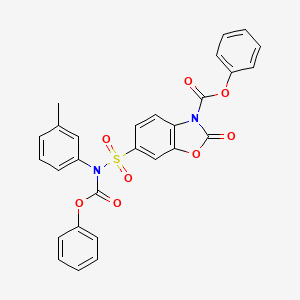 molecular formula C28H20N2O8S B11514784 phenyl 6-[(3-methylphenyl)(phenoxycarbonyl)sulfamoyl]-2-oxo-1,3-benzoxazole-3(2H)-carboxylate 
