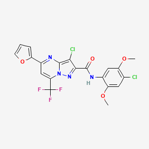 molecular formula C20H13Cl2F3N4O4 B11514799 3-chloro-N-(4-chloro-2,5-dimethoxyphenyl)-5-(furan-2-yl)-7-(trifluoromethyl)pyrazolo[1,5-a]pyrimidine-2-carboxamide 