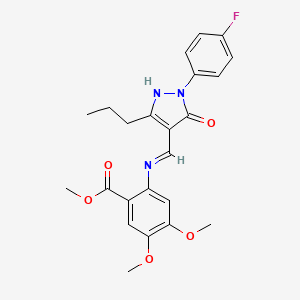 molecular formula C23H24FN3O5 B11514823 methyl 2-({(Z)-[1-(4-fluorophenyl)-5-oxo-3-propyl-1,5-dihydro-4H-pyrazol-4-ylidene]methyl}amino)-4,5-dimethoxybenzoate 