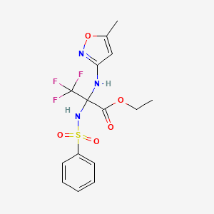 molecular formula C15H16F3N3O5S B11517002 Ethyl 2-benzenesulfonamido-3,3,3-trifluoro-2-[(5-methyl-1,2-oxazol-3-YL)amino]propanoate 