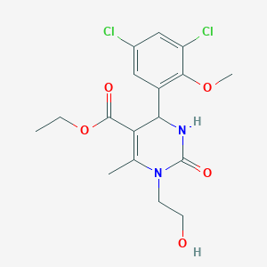 molecular formula C17H20Cl2N2O5 B11517780 Ethyl 4-(3,5-dichloro-2-methoxyphenyl)-1-(2-hydroxyethyl)-6-methyl-2-oxo-1,2,3,4-tetrahydropyrimidine-5-carboxylate 