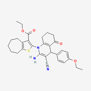 molecular formula C30H33N3O4S B11518057 ethyl 2-[2-amino-3-cyano-4-(4-ethoxyphenyl)-5-oxo-5,6,7,8-tetrahydroquinolin-1(4H)-yl]-5,6,7,8-tetrahydro-4H-cyclohepta[b]thiophene-3-carboxylate 