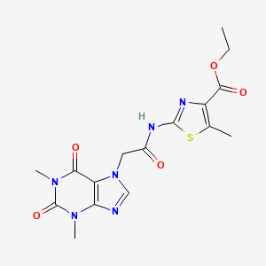 molecular formula C16H18N6O5S B11518302 ethyl 2-{[(1,3-dimethyl-2,6-dioxo-1,2,3,6-tetrahydro-7H-purin-7-yl)acetyl]amino}-5-methyl-1,3-thiazole-4-carboxylate 
