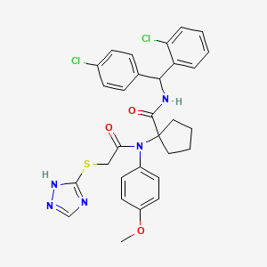 molecular formula C30H29Cl2N5O3S B11518455 N-[(2-chlorophenyl)(4-chlorophenyl)methyl]-1-{(4-methoxyphenyl)[(1H-1,2,4-triazol-5-ylsulfanyl)acetyl]amino}cyclopentanecarboxamide 
