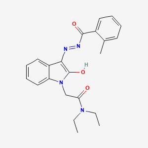 molecular formula C22H24N4O3 B11518842 N,N-diethyl-2-[(3E)-3-{2-[(2-methylphenyl)carbonyl]hydrazinylidene}-2-oxo-2,3-dihydro-1H-indol-1-yl]acetamide 