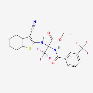 molecular formula C22H19F6N3O3S B11518887 Ethyl 2-[(3-cyano-4,5,6,7-tetrahydro-1-benzothiophen-2-YL)amino]-3,3,3-trifluoro-2-{[3-(trifluoromethyl)phenyl]formamido}propanoate 