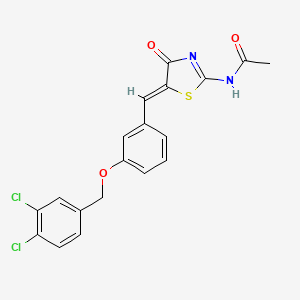 molecular formula C19H14Cl2N2O3S B11518905 N-[(2E,5Z)-5-{3-[(3,4-dichlorobenzyl)oxy]benzylidene}-4-oxo-1,3-thiazolidin-2-ylidene]acetamide 
