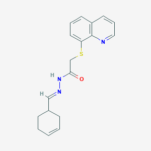 molecular formula C18H19N3OS B11519324 N'-[(E)-cyclohex-3-en-1-ylmethylidene]-2-(quinolin-8-ylsulfanyl)acetohydrazide 