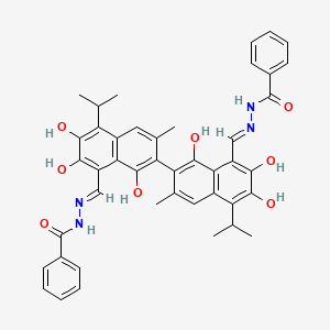 molecular formula C44H42N4O8 B11519346 N',N''-{(1,1',6,6',7,7'-Hexahydroxy-5,5'-diisopropyl-3,3'-dimethyl-2,2'-binaphthalene-8,8'-diyl)DI[(E)methylylidene]}dibenzohydrazide 