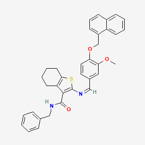 molecular formula C35H32N2O3S B11519460 N-benzyl-2-({(Z)-[3-methoxy-4-(naphthalen-1-ylmethoxy)phenyl]methylidene}amino)-4,5,6,7-tetrahydro-1-benzothiophene-3-carboxamide 