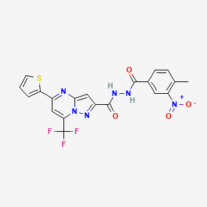 molecular formula C20H13F3N6O4S B11519517 N'-(4-methyl-3-nitrobenzoyl)-5-(2-thienyl)-7-(trifluoromethyl)pyrazolo[1,5-a]pyrimidine-2-carbohydrazide 