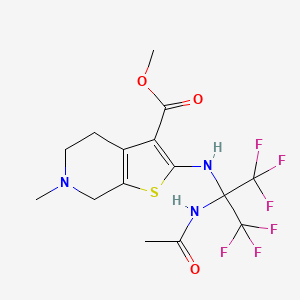 molecular formula C15H17F6N3O3S B11519748 Methyl 2-{[2-(acetylamino)-1,1,1,3,3,3-hexafluoropropan-2-yl]amino}-6-methyl-4,5,6,7-tetrahydrothieno[2,3-c]pyridine-3-carboxylate 
