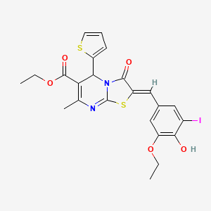 molecular formula C23H21IN2O5S2 B11519918 ethyl (2Z)-2-(3-ethoxy-4-hydroxy-5-iodobenzylidene)-7-methyl-3-oxo-5-(thiophen-2-yl)-2,3-dihydro-5H-[1,3]thiazolo[3,2-a]pyrimidine-6-carboxylate 