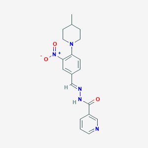 molecular formula C19H21N5O3 B11520111 N'-[(E)-[4-(4-Methylpiperidin-1-YL)-3-nitrophenyl]methylidene]pyridine-3-carbohydrazide 