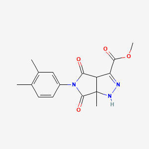 molecular formula C16H17N3O4 B11520288 Methyl 5-(3,4-dimethylphenyl)-6a-methyl-4,6-dioxo-1,3a,4,5,6,6a-hexahydropyrrolo[3,4-c]pyrazole-3-carboxylate 