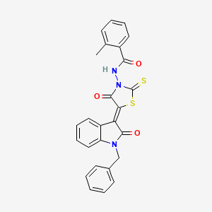 molecular formula C26H19N3O3S2 B11520429 N-[(5Z)-5-(1-benzyl-2-oxo-1,2-dihydro-3H-indol-3-ylidene)-4-oxo-2-thioxo-1,3-thiazolidin-3-yl]-2-methylbenzamide 