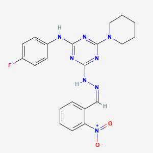 molecular formula C21H21FN8O2 B11520536 N-(4-fluorophenyl)-4-[(2Z)-2-(2-nitrobenzylidene)hydrazinyl]-6-(piperidin-1-yl)-1,3,5-triazin-2-amine 