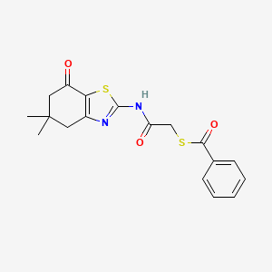 molecular formula C18H18N2O3S2 B11520746 S-{2-[(5,5-dimethyl-7-oxo-4,5,6,7-tetrahydro-1,3-benzothiazol-2-yl)amino]-2-oxoethyl} benzenecarbothioate 