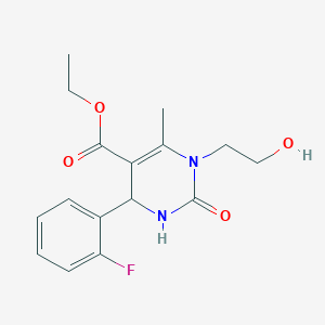 molecular formula C16H19FN2O4 B11521036 Ethyl 4-(2-fluorophenyl)-1-(2-hydroxyethyl)-6-methyl-2-oxo-1,2,3,4-tetrahydropyrimidine-5-carboxylate 