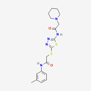 molecular formula C18H23N5O2S2 B11521121 N-(5-{[2-oxo-2-(3-toluidino)ethyl]sulfanyl}-1,3,4-thiadiazol-2-yl)-2-(1-piperidinyl)acetamide 