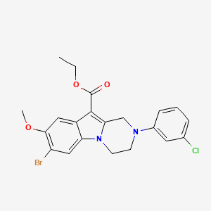 molecular formula C21H20BrClN2O3 B11521123 Ethyl 7-bromo-2-(3-chlorophenyl)-8-methoxy-1,2,3,4-tetrahydropyrazino[1,2-a]indole-10-carboxylate 