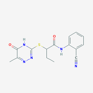 molecular formula C15H15N5O2S B11521138 N-(2-cyanophenyl)-2-[(6-methyl-5-oxo-4,5-dihydro-1,2,4-triazin-3-yl)sulfanyl]butanamide 