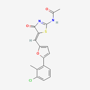molecular formula C17H13ClN2O3S B11521155 N-[(2E,5Z)-5-{[5-(3-chloro-2-methylphenyl)furan-2-yl]methylidene}-4-oxo-1,3-thiazolidin-2-ylidene]acetamide 