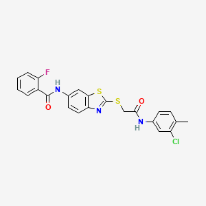 molecular formula C23H17ClFN3O2S2 B11521228 N-[2-({2-[(3-chloro-4-methylphenyl)amino]-2-oxoethyl}sulfanyl)-1,3-benzothiazol-6-yl]-2-fluorobenzamide 