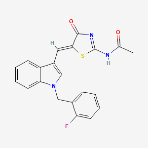 molecular formula C21H16FN3O2S B11521246 N-[(2E,5Z)-5-{[1-(2-fluorobenzyl)-1H-indol-3-yl]methylidene}-4-oxo-1,3-thiazolidin-2-ylidene]acetamide 