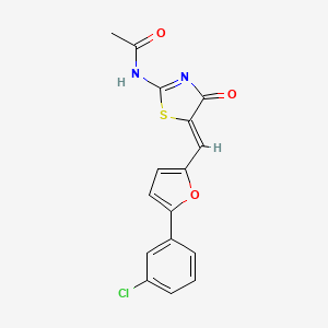 molecular formula C16H11ClN2O3S B11521253 N-[(2E,5Z)-5-{[5-(3-chlorophenyl)furan-2-yl]methylidene}-4-oxo-1,3-thiazolidin-2-ylidene]acetamide 