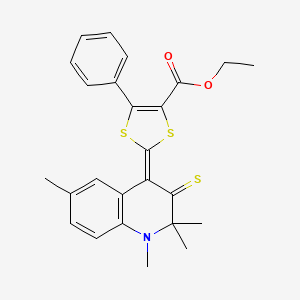 molecular formula C25H25NO2S3 B11521515 ethyl (2Z)-5-phenyl-2-(1,2,2,6-tetramethyl-3-thioxo-2,3-dihydroquinolin-4(1H)-ylidene)-1,3-dithiole-4-carboxylate 