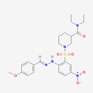 molecular formula C24H31N5O6S B11521845 N,N-diethyl-1-({2-[(2E)-2-(4-methoxybenzylidene)hydrazinyl]-5-nitrophenyl}sulfonyl)piperidine-3-carboxamide 