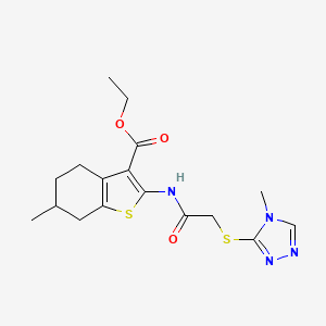 molecular formula C17H22N4O3S2 B11522075 ethyl 6-methyl-2-({[(4-methyl-4H-1,2,4-triazol-3-yl)sulfanyl]acetyl}amino)-4,5,6,7-tetrahydro-1-benzothiophene-3-carboxylate 
