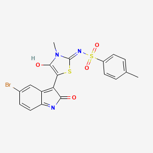 molecular formula C19H14BrN3O4S2 B11522110 N-[(2Z,5Z)-5-(5-bromo-2-oxo-1,2-dihydro-3H-indol-3-ylidene)-3-methyl-4-oxo-1,3-thiazolidin-2-ylidene]-4-methylbenzenesulfonamide 