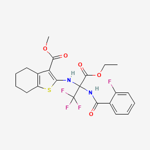 molecular formula C22H22F4N2O5S B11522226 Methyl 2-[(3-ethoxy-1,1,1-trifluoro-2-{[(2-fluorophenyl)carbonyl]amino}-3-oxopropan-2-yl)amino]-4,5,6,7-tetrahydro-1-benzothiophene-3-carboxylate 