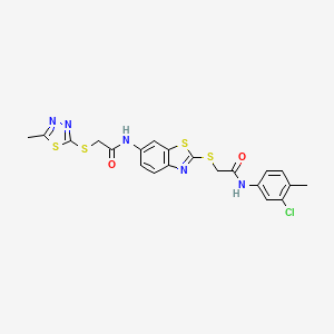 molecular formula C21H18ClN5O2S4 B11522283 N-[2-({2-[(3-chloro-4-methylphenyl)amino]-2-oxoethyl}sulfanyl)-1,3-benzothiazol-6-yl]-2-[(5-methyl-1,3,4-thiadiazol-2-yl)sulfanyl]acetamide 