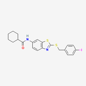 molecular formula C21H21IN2OS2 B11522359 N-{2-[(4-iodobenzyl)sulfanyl]-1,3-benzothiazol-6-yl}cyclohexanecarboxamide 