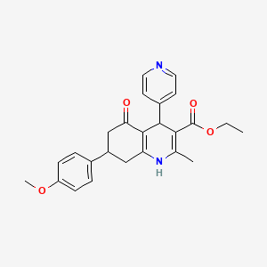 molecular formula C25H26N2O4 B11522451 Ethyl 7-(4-methoxyphenyl)-2-methyl-5-oxo-4-(pyridin-4-yl)-1,4,5,6,7,8-hexahydroquinoline-3-carboxylate 
