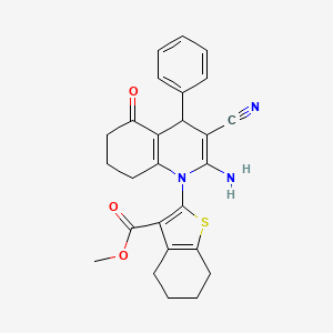 molecular formula C26H25N3O3S B11522502 methyl 2-(2-amino-3-cyano-5-oxo-4-phenyl-5,6,7,8-tetrahydroquinolin-1(4H)-yl)-4,5,6,7-tetrahydro-1-benzothiophene-3-carboxylate 