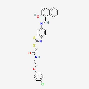 molecular formula C28H22ClN3O3S2 B11522799 N-[2-(4-chlorophenoxy)ethyl]-2-[(6-{[(E)-(2-hydroxynaphthalen-1-yl)methylidene]amino}-1,3-benzothiazol-2-yl)sulfanyl]acetamide 
