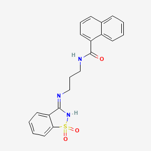 molecular formula C21H19N3O3S B11522841 N-{3-[(1,1-dioxido-1,2-benzothiazol-3-yl)amino]propyl}naphthalene-1-carboxamide 