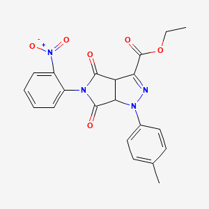 molecular formula C21H18N4O6 B11522854 Ethyl 1-(4-methylphenyl)-5-(2-nitrophenyl)-4,6-dioxo-1,3a,4,5,6,6a-hexahydropyrrolo[3,4-c]pyrazole-3-carboxylate 