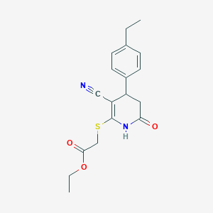 molecular formula C18H20N2O3S B11523372 Ethyl {[3-cyano-4-(4-ethylphenyl)-6-oxo-1,4,5,6-tetrahydropyridin-2-yl]sulfanyl}acetate 