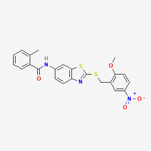 molecular formula C23H19N3O4S2 B11523637 N-{2-[(2-methoxy-5-nitrobenzyl)sulfanyl]-1,3-benzothiazol-6-yl}-2-methylbenzamide 