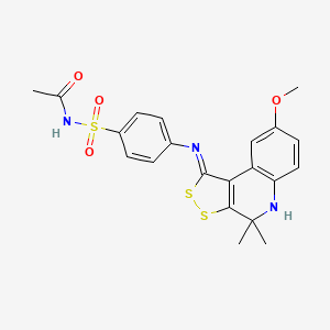 molecular formula C21H21N3O4S3 B11523642 N-[4-[(8-methoxy-4,4-dimethyl-5H-dithiolo[3,4-c]quinolin-1-ylidene)amino]phenyl]sulfonylacetamide 