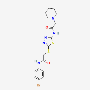 molecular formula C17H20BrN5O2S2 B11523668 N-[5-({2-[(4-bromophenyl)amino]-2-oxoethyl}sulfanyl)-1,3,4-thiadiazol-2-yl]-2-(piperidin-1-yl)acetamide 