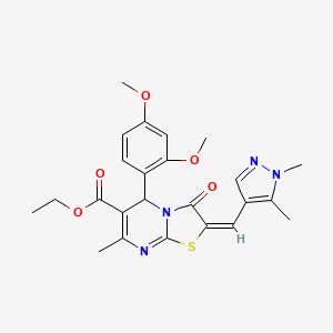 molecular formula C24H26N4O5S B11523672 ethyl (2E)-5-(2,4-dimethoxyphenyl)-2-[(1,5-dimethyl-1H-pyrazol-4-yl)methylidene]-7-methyl-3-oxo-2,3-dihydro-5H-[1,3]thiazolo[3,2-a]pyrimidine-6-carboxylate 