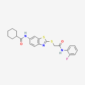 molecular formula C22H22FN3O2S2 B11523738 N-[2-({2-[(2-fluorophenyl)amino]-2-oxoethyl}sulfanyl)-1,3-benzothiazol-6-yl]cyclohexanecarboxamide 