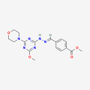 molecular formula C17H20N6O4 B11523858 methyl 4-[(E)-{2-[4-methoxy-6-(morpholin-4-yl)-1,3,5-triazin-2-yl]hydrazinylidene}methyl]benzoate 